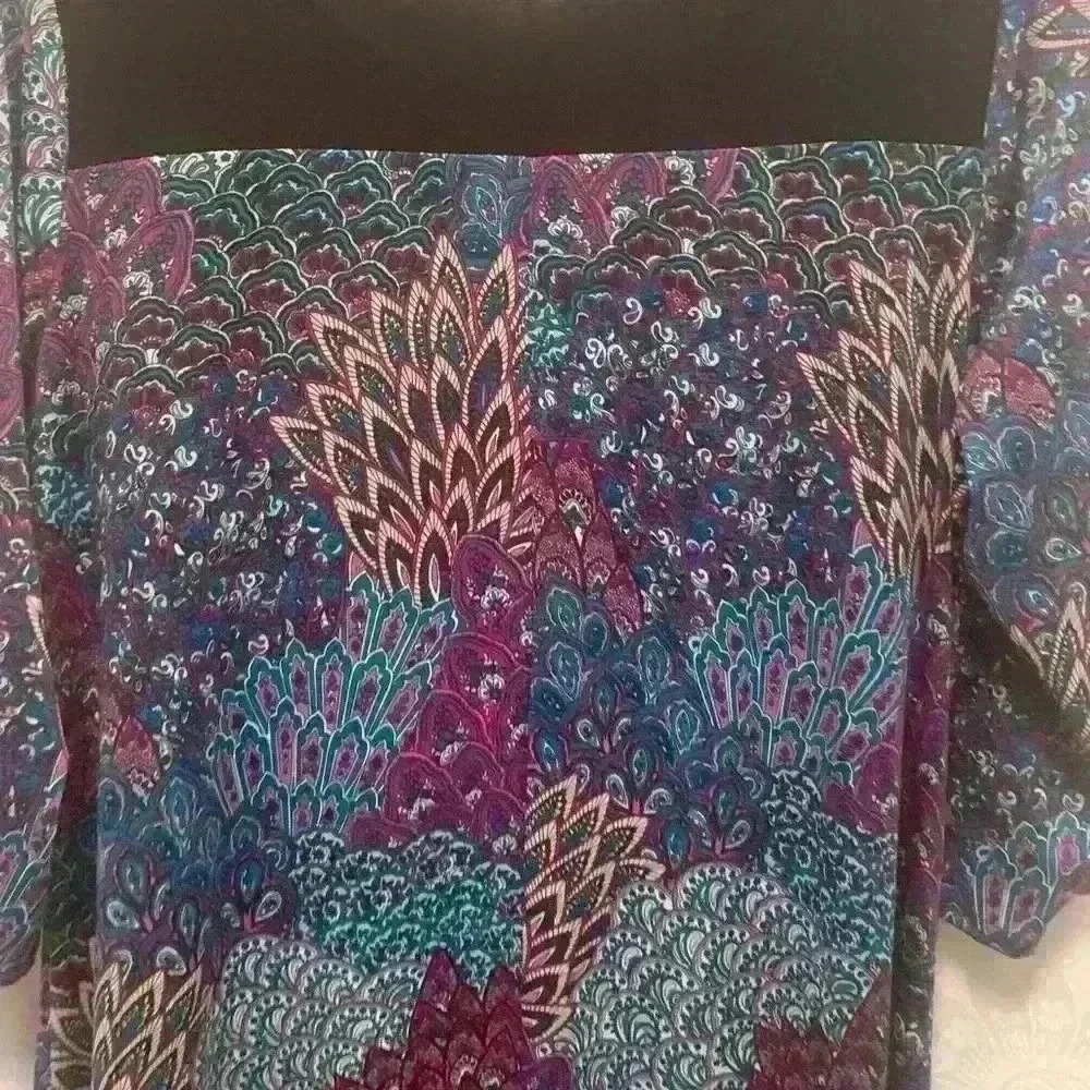 PerSeption Woman’s 2X purple, paisley, peacock tail jeweled a line dress - Picture 11 of 11